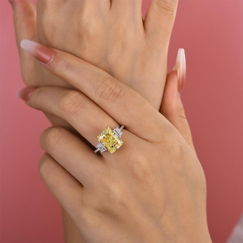 Yellow Sapphire Three Stone Radiant Cut Engagement Ring