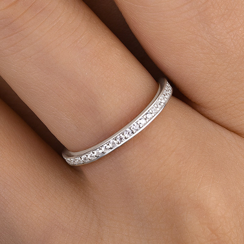 Exclusive Channel Set Curved Half Wedding Band In Sterling Silver