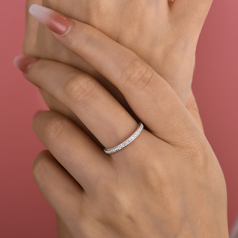 Exclusive Channel Set Curved Half Wedding Band In Sterling Silver