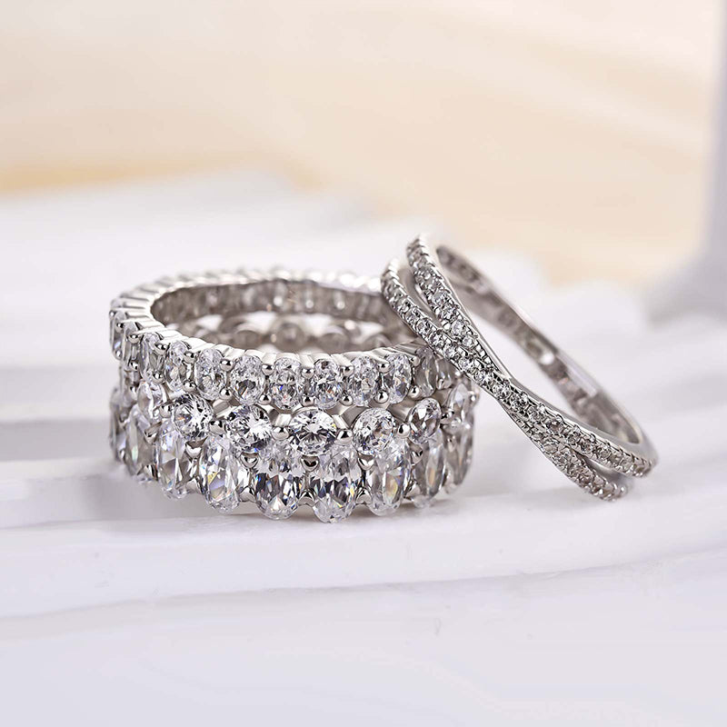 Luxurious Women's 4PC Stackable Wedding Band Set In Sterling Silver