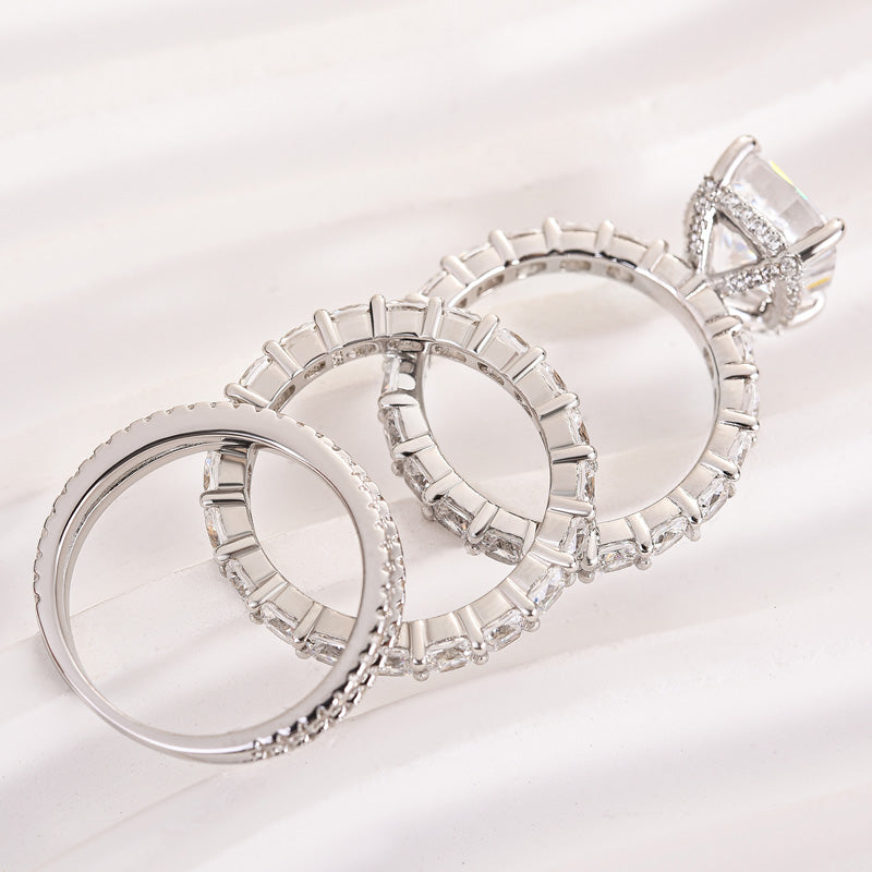 Ahabobo Noble Crushed Ice Cushion Cut 3PC Ring Set For Women