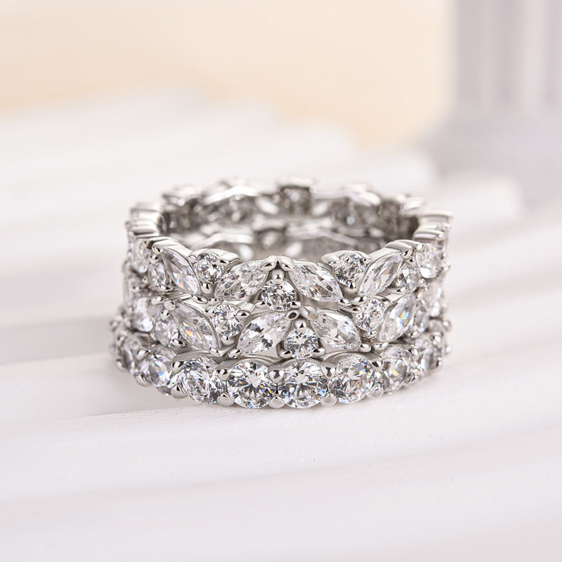 Desirable Marquise & Round Cut 3PC Wedding Band Set In Sterling Silver
