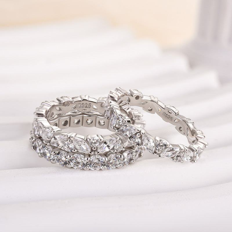 Desirable Marquise & Round Cut 3PC Wedding Band Set In Sterling Silver