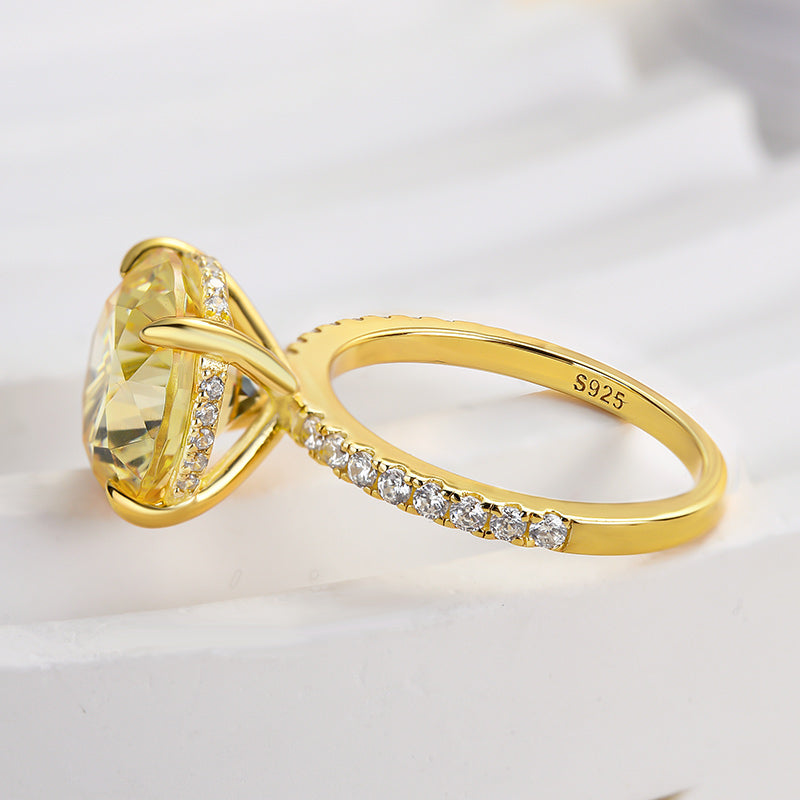 Stunning Yellow Gold Round Cut Yellow Sapphire Engagement Ring In terling Silver