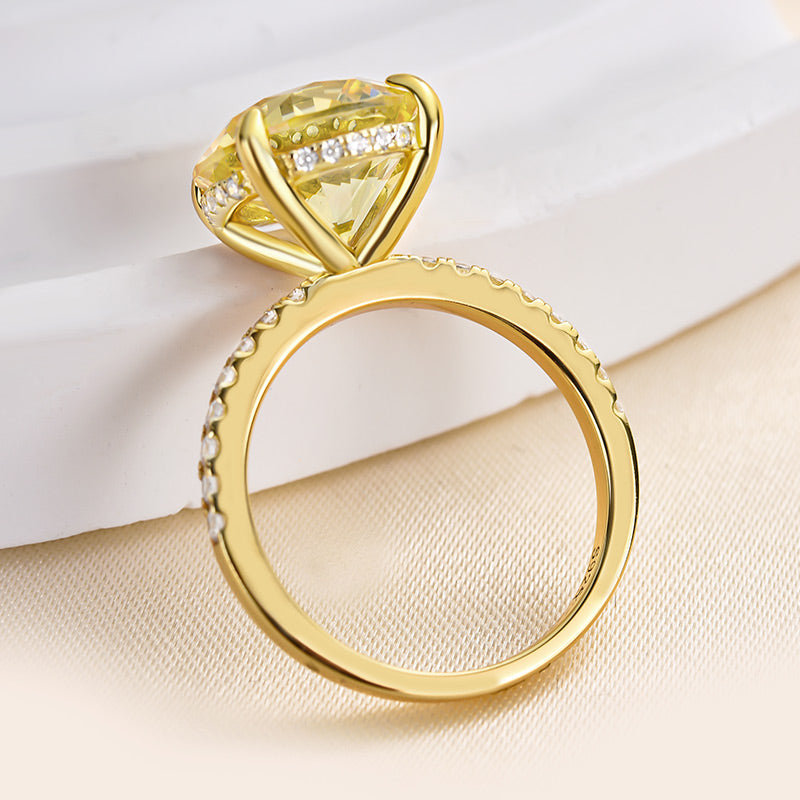Stunning Yellow Gold Round Cut Yellow Sapphire Engagement Ring In terling Silver