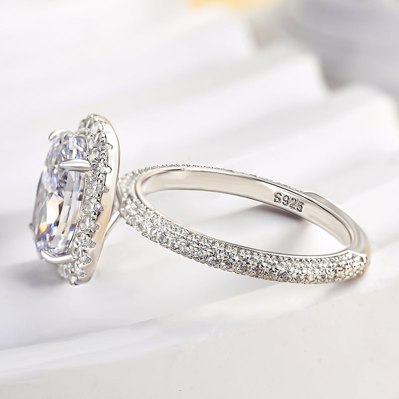 Unique Halo Oval Cut Sona Simulated Diamond Engagement Ring