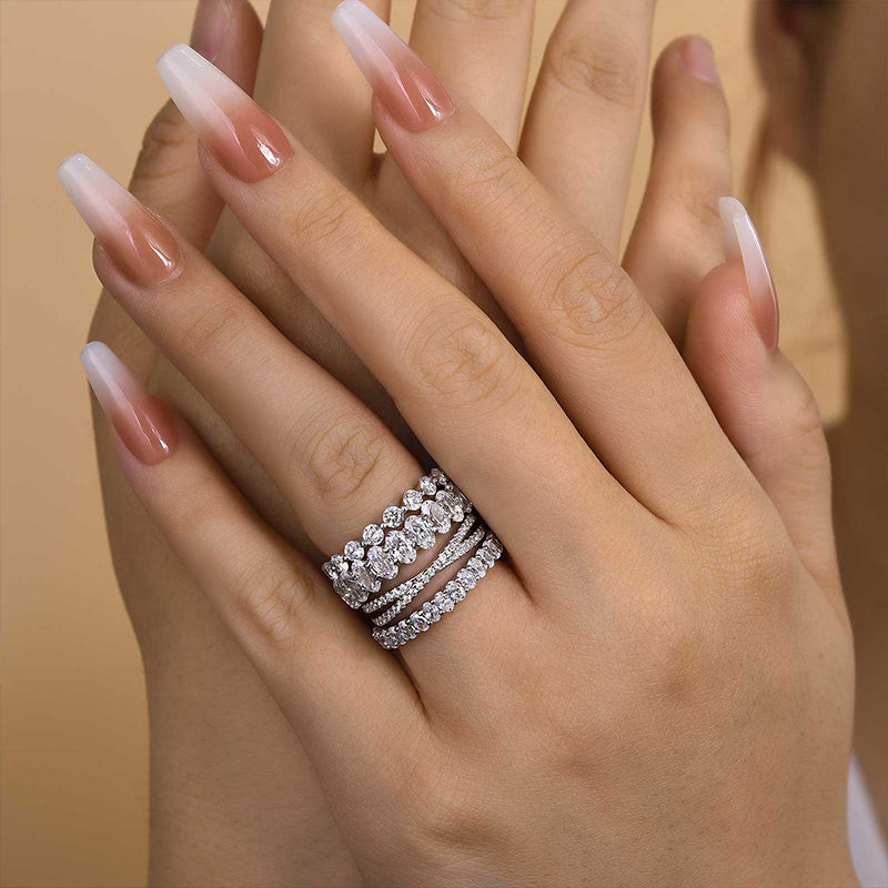 Luxurious Women's 4PC Stackable Wedding Band Set In Sterling Silver