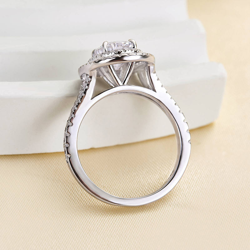 Luxury Split Shank Double Halo Oval Cut Engagement Ring In Sterling Silver