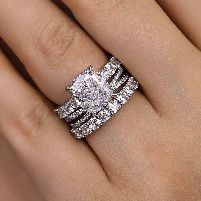 Ahabobo Noble Crushed Ice Cushion Cut 3PC Ring Set For Women
