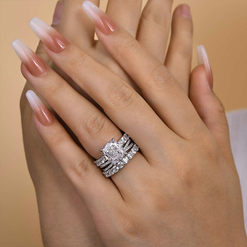 Ahabobo Noble Crushed Ice Cushion Cut 3PC Ring Set For Women