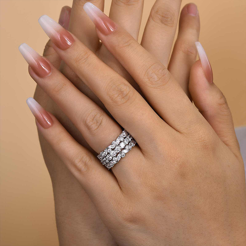 Desirable Marquise & Round Cut 3PC Wedding Band Set In Sterling Silver