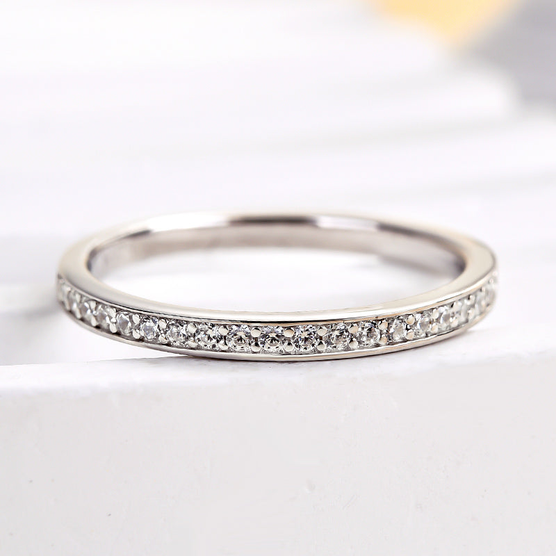Exclusive Channel Set Curved Half Wedding Band In Sterling Silver