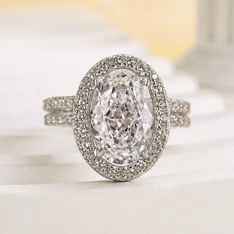 Unique Oval Cut Insert Wedding Ring Set In Sterling Silver