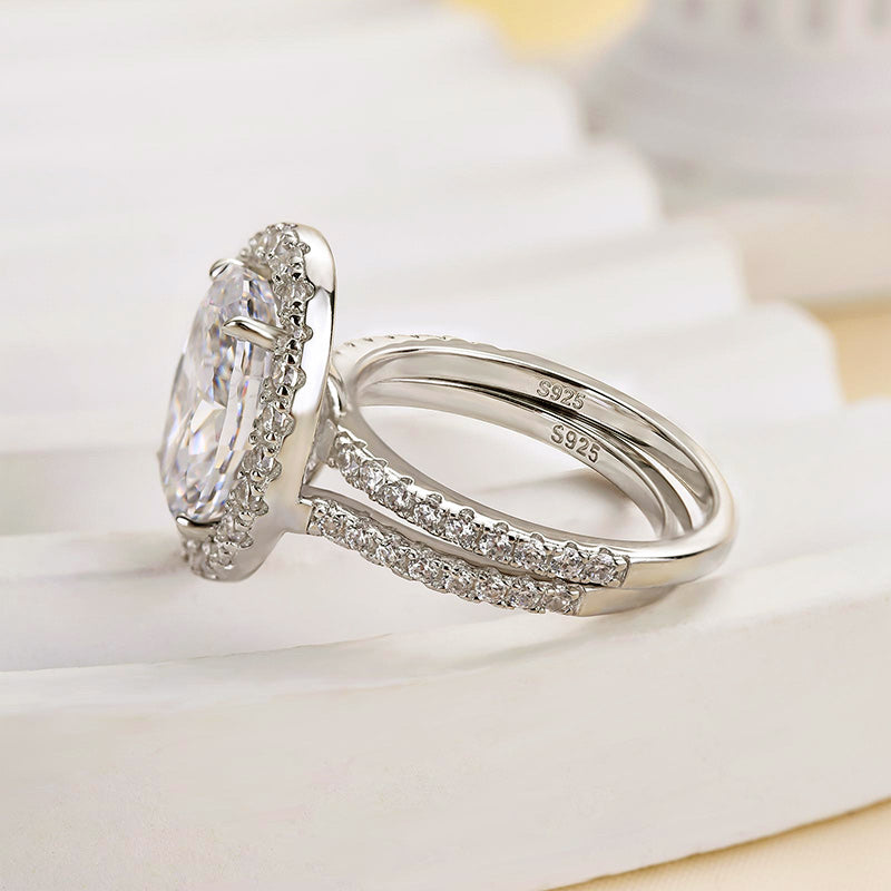 Unique Oval Cut Insert Wedding Ring Set In Sterling Silver
