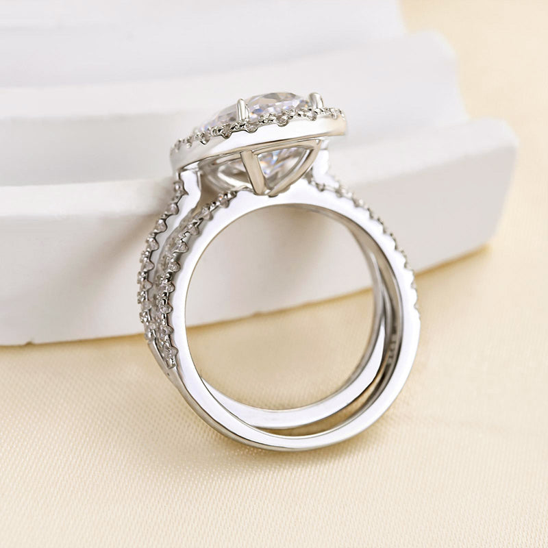 Unique Oval Cut Insert Wedding Ring Set In Sterling Silver