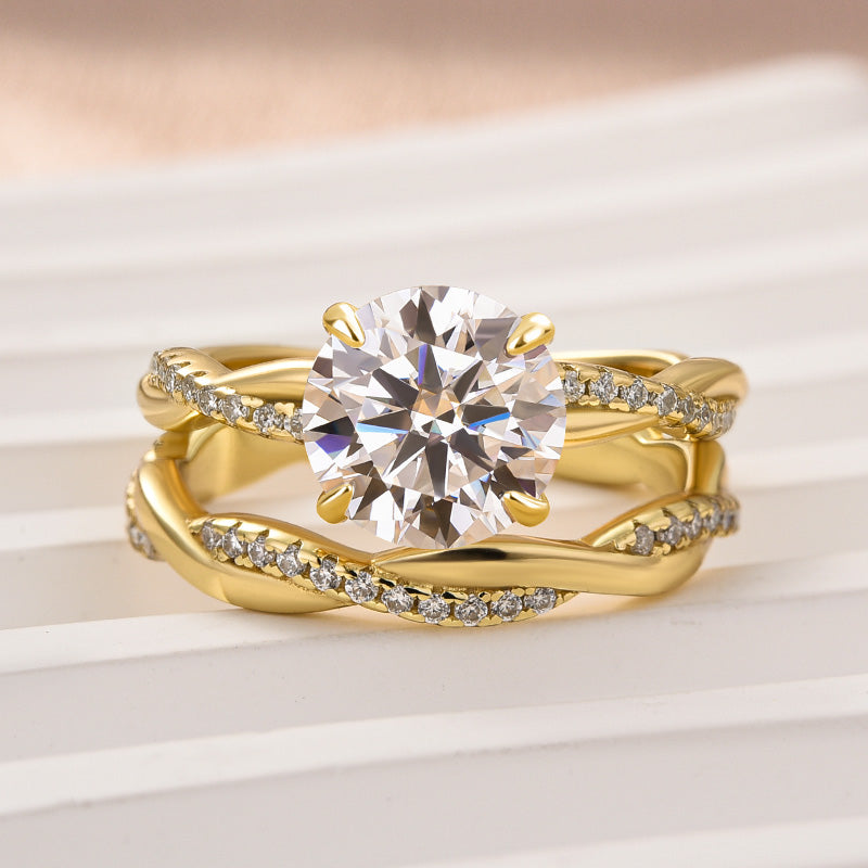 Ahabobo Moissanite Twist 2.0 Carat Round Cut Wedding Ring Set In Sterling Silver