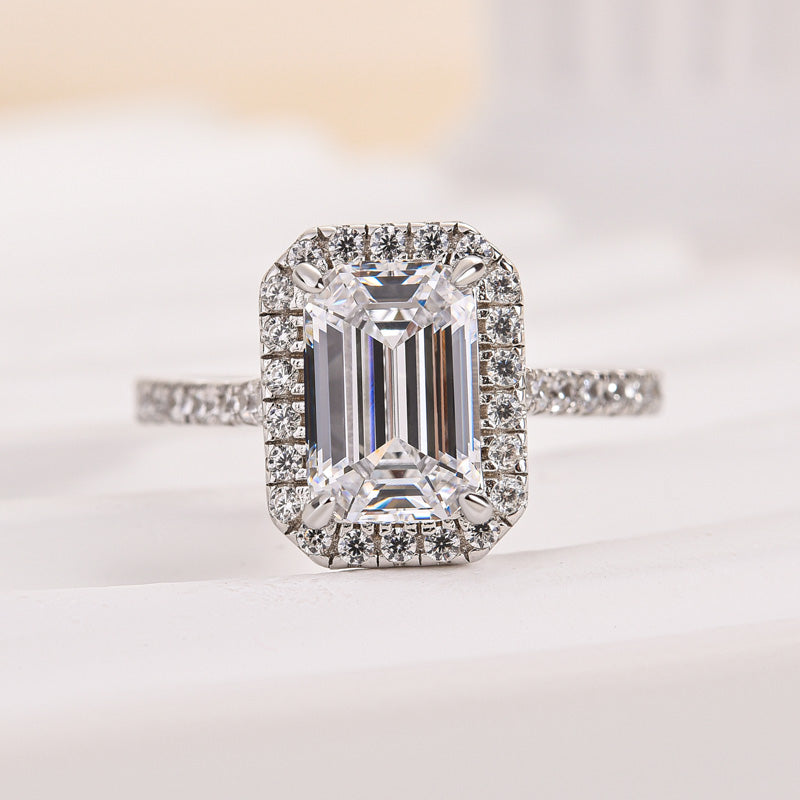 Ahabobo Attractive Halo Emerald Cut Engagement Ring