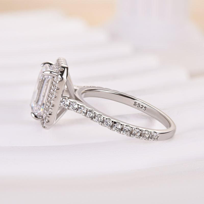 Ahabobo Attractive Halo Emerald Cut Engagement Ring