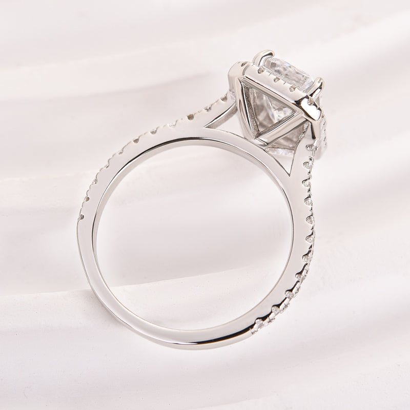 Ahabobo Attractive Halo Emerald Cut Engagement Ring