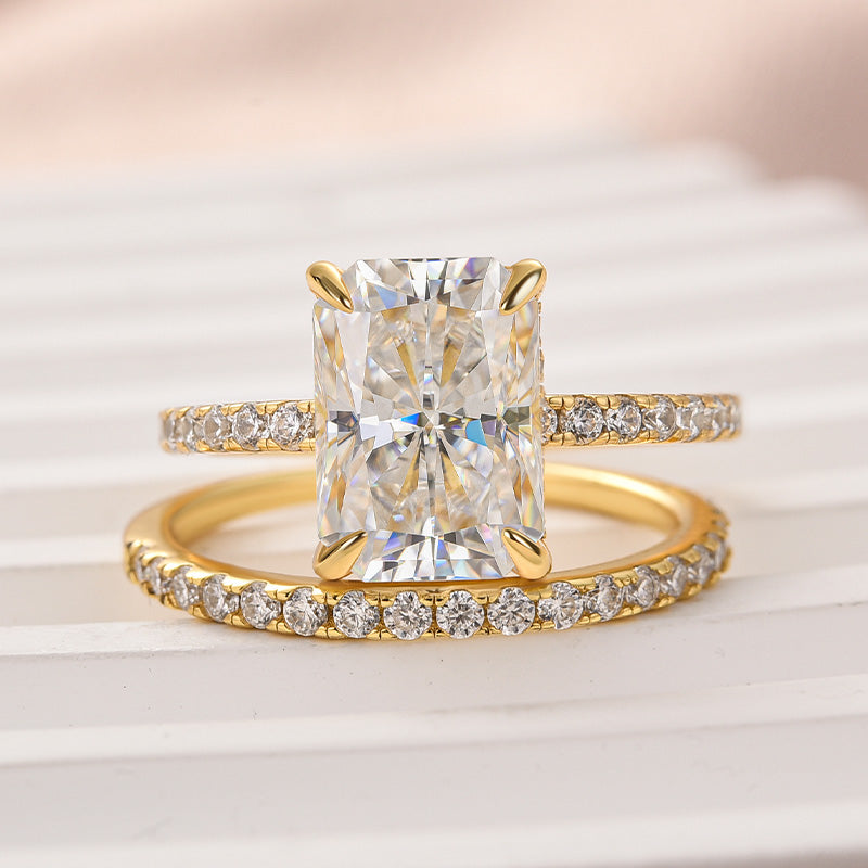 Ahabobo Moissanite 3.5CT Radiant Cut Wedding Ring Set In Sterling Silver