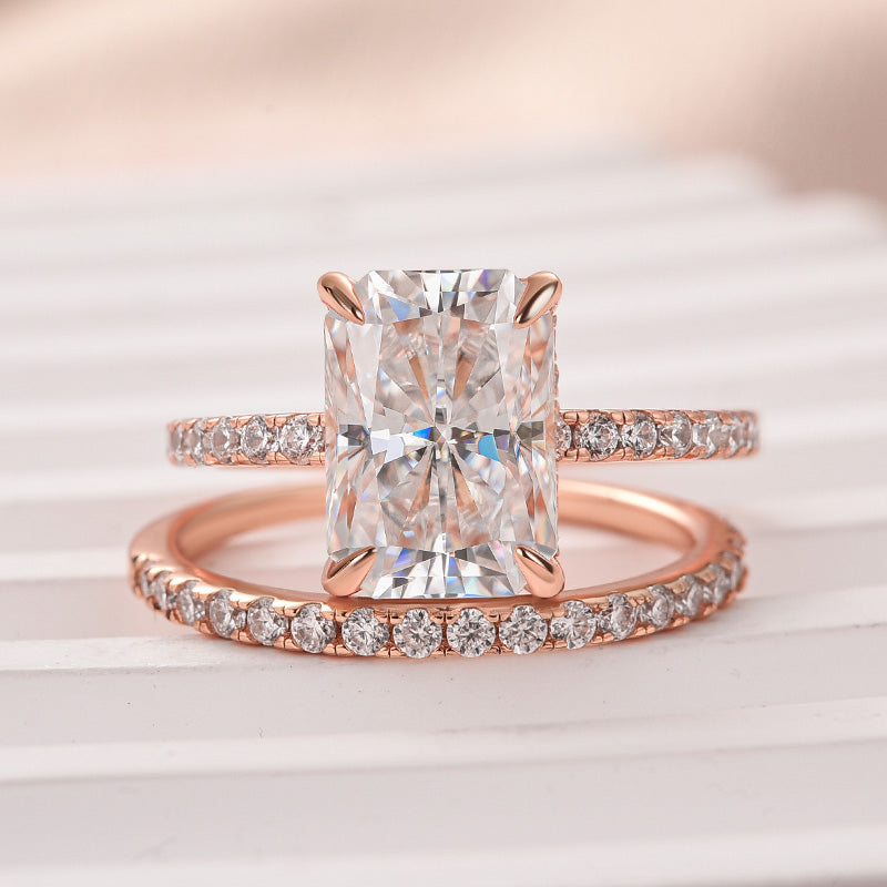 Ahabobo Moissanite 3.5CT Radiant Cut Wedding Ring Set In Sterling Silver
