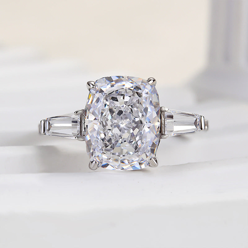 Stunning Cushion Cut Three Stone Women's Engagement Ring In Sterling Silver