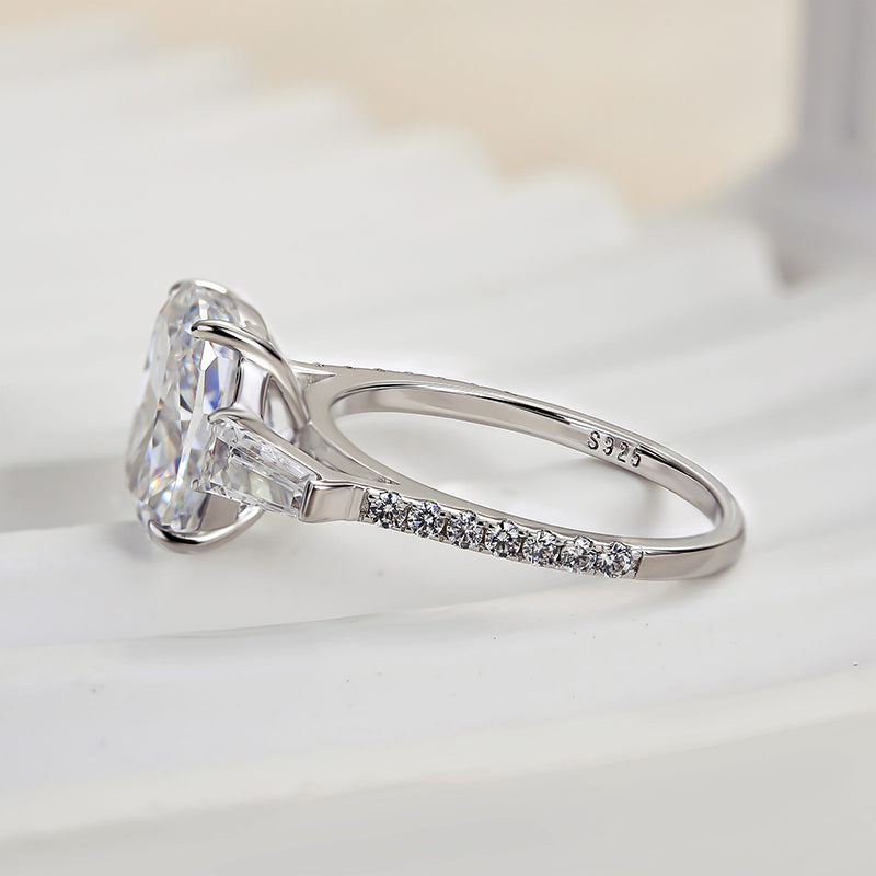 Stunning Cushion Cut Three Stone Women's Engagement Ring In Sterling Silver