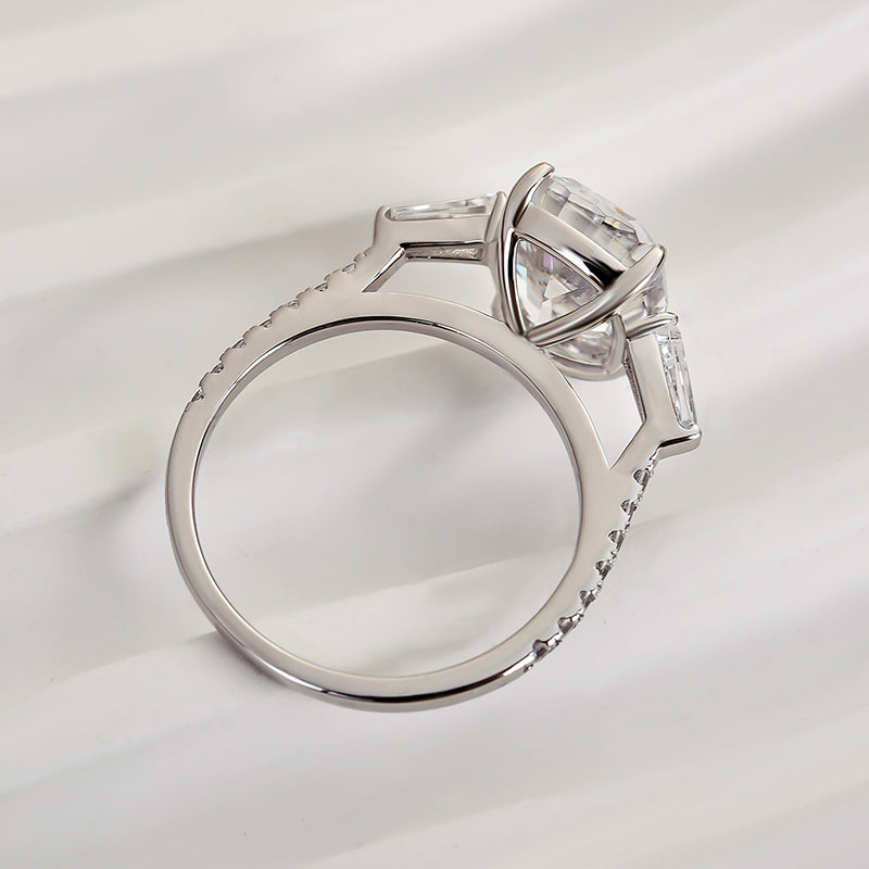 Stunning Cushion Cut Three Stone Women's Engagement Ring In Sterling Silver