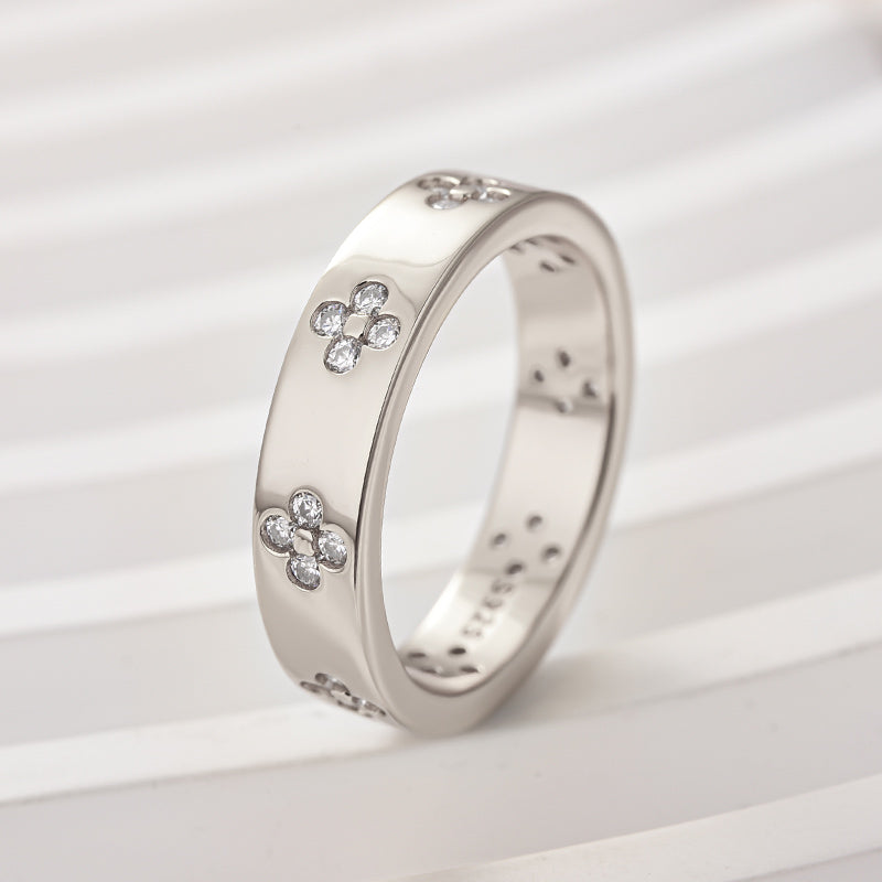 Ahabobo Noble Moissanite Wide Wedding Band With Flower Design For Women