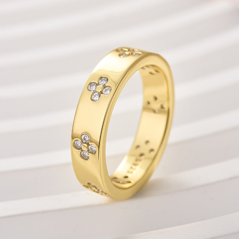 Ahabobo Noble Moissanite Wide Wedding Band With Flower Design For Women