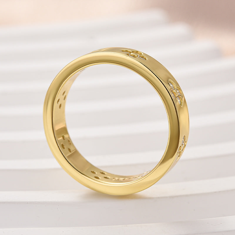 Ahabobo Noble Moissanite Wide Wedding Band With Flower Design For Women