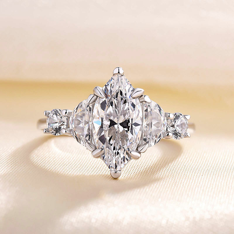 Vintage Marquise Cut Insert Wedding Ring Set For Women In Sterling Silver