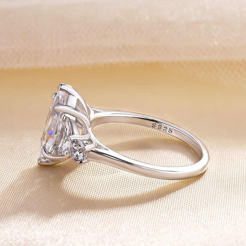 Stunning Marquise Cut Three Stone Engagement Ring In Sterling Silver