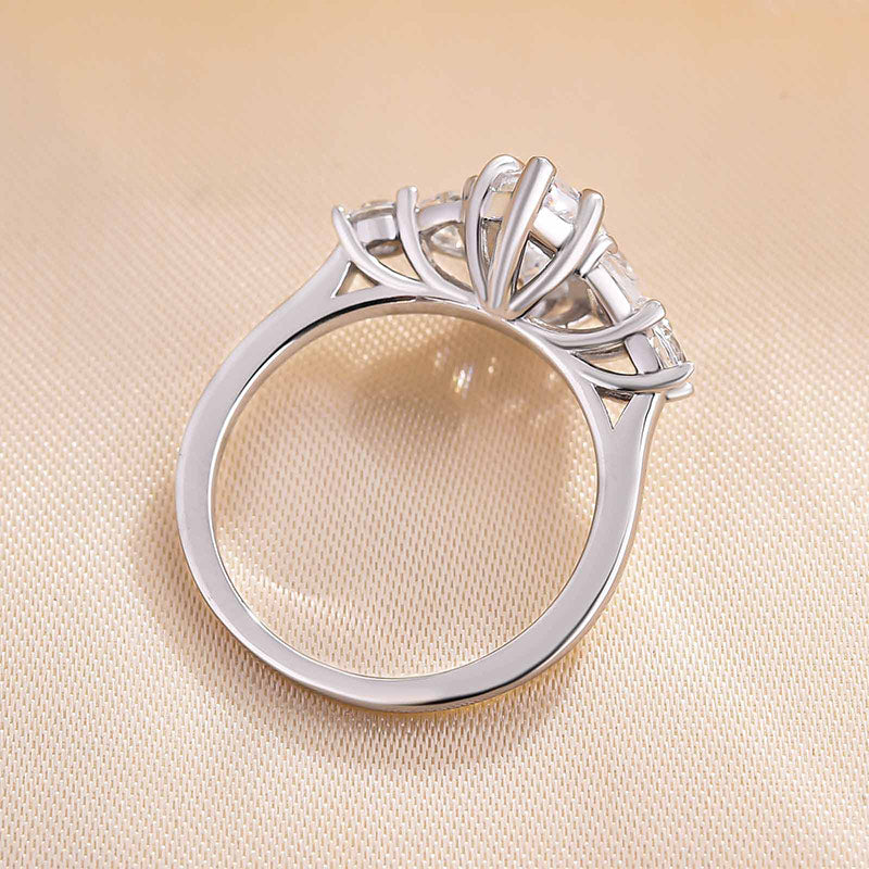 Stunning Marquise Cut Three Stone Engagement Ring In Sterling Silver