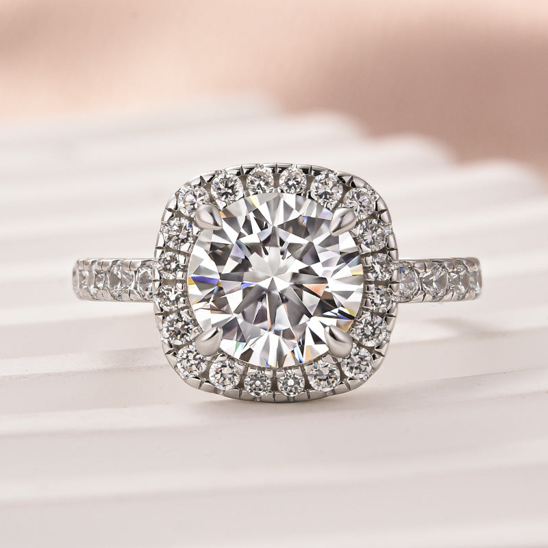 Ahabobo Moissanite 2.0 Ct Halo Round Cut White Gold Promise Ring