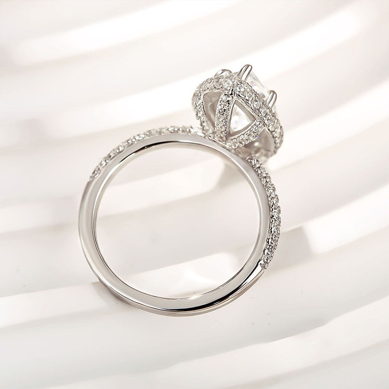Unique 3.0Ct Halo Marquise Cut Engagement Ring In Sterling Silver