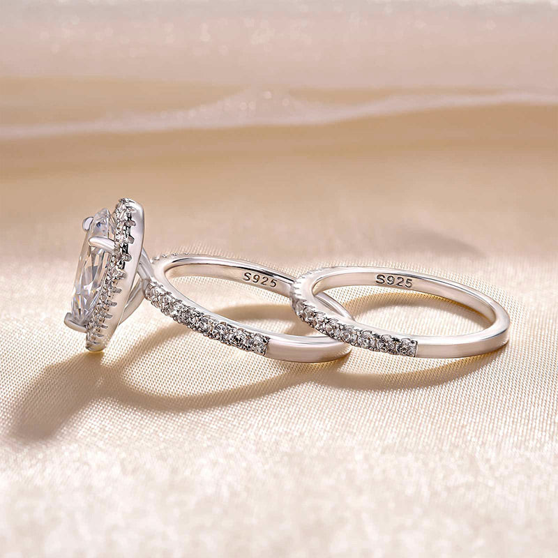 Halo Pear Cut Created White Sapphire Wedding Ring Set