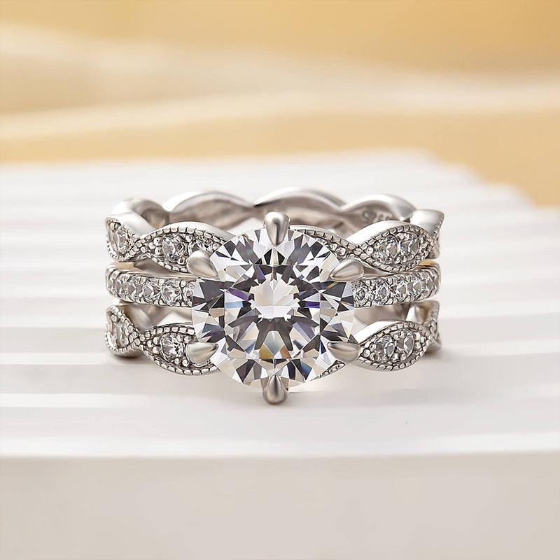 Ahabobo Gorgeous Round Cut Insert Wedding Ring Set