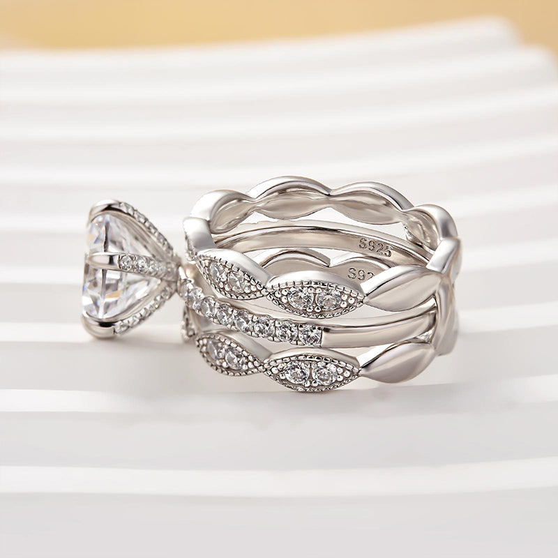 Ahabobo Gorgeous Round Cut Insert Wedding Ring Set
