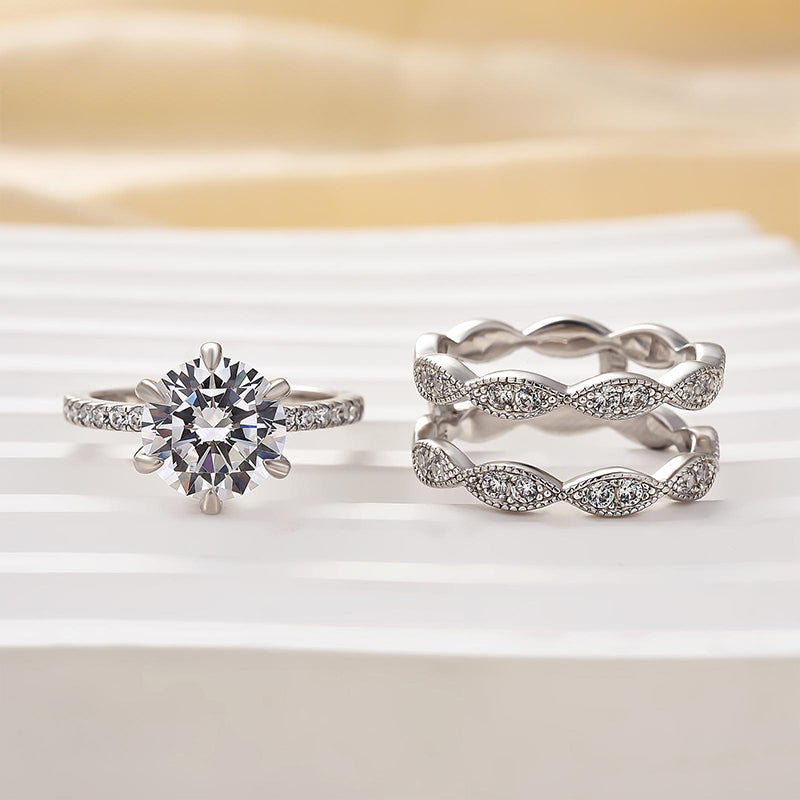 Ahabobo Gorgeous Round Cut Insert Wedding Ring Set