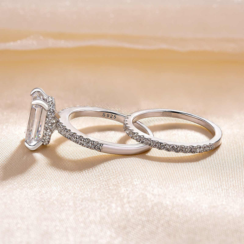 Classic Emerald Cut Wedding Ring Set In Sterling Silver