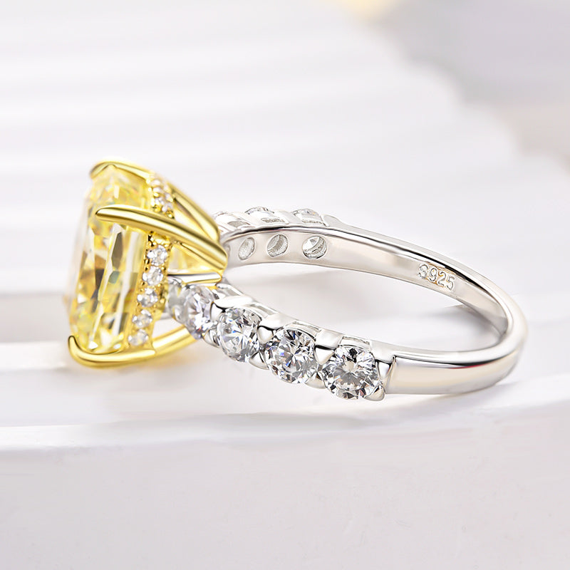 Stunning Two-Tone Cushion Cut Yellow Sapphire Engagement Ring