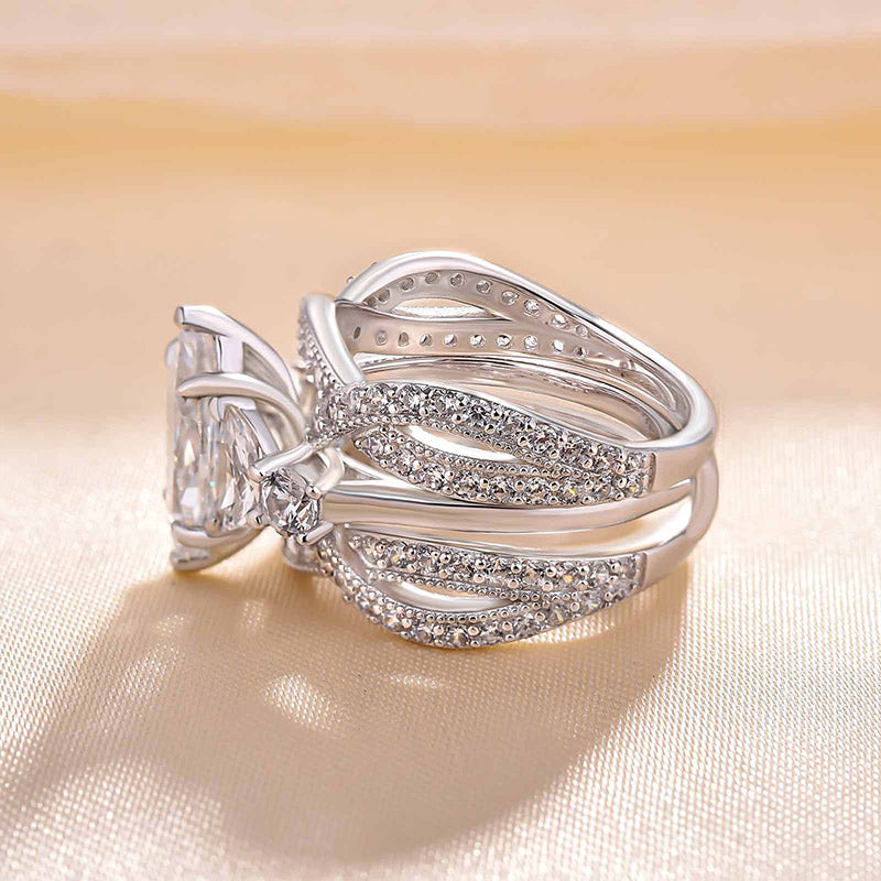 Vintage Marquise Cut Insert Wedding Ring Set For Women In Sterling Silver
