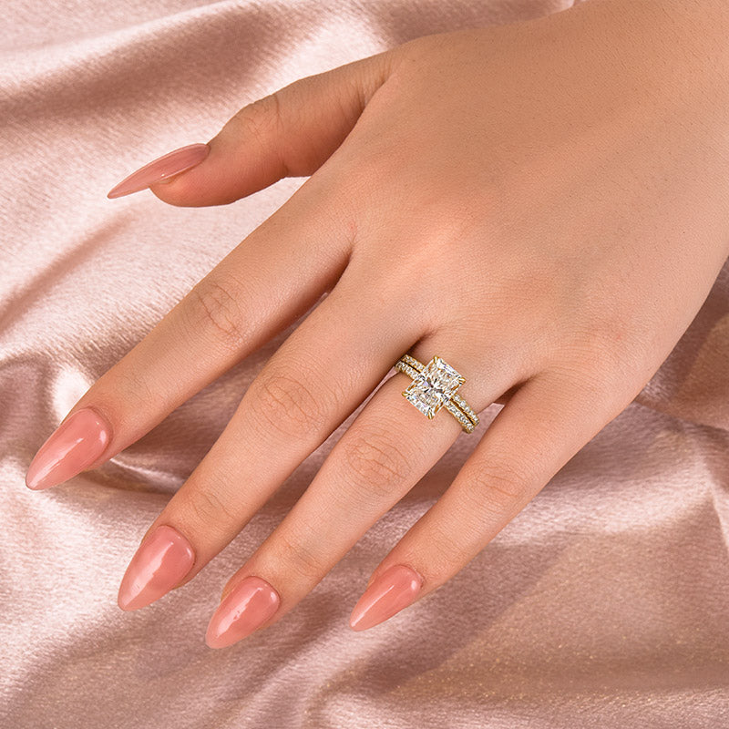 Ahabobo Moissanite 3.5CT Radiant Cut Wedding Ring Set In Sterling Silver