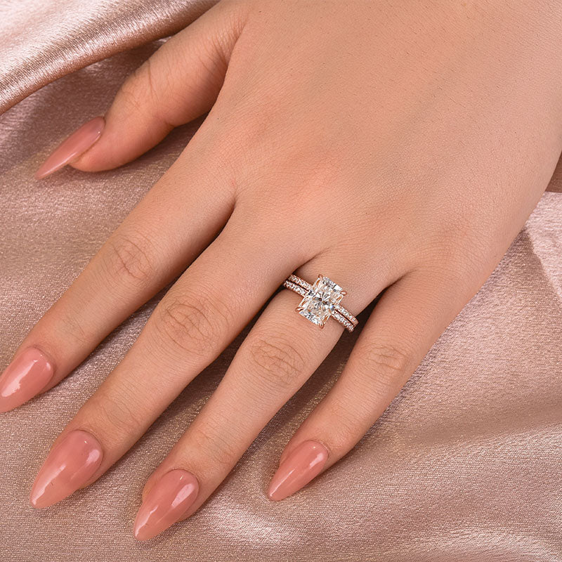 Ahabobo Moissanite 3.5CT Radiant Cut Wedding Ring Set In Sterling Silver