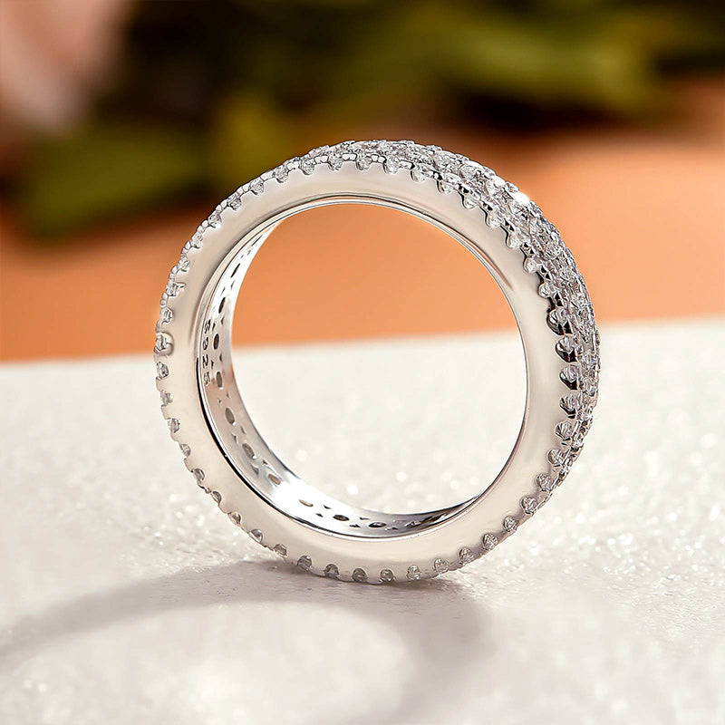 Sparkle 3 Row Design Round Cut Women's Wedding Band In Sterling Silver