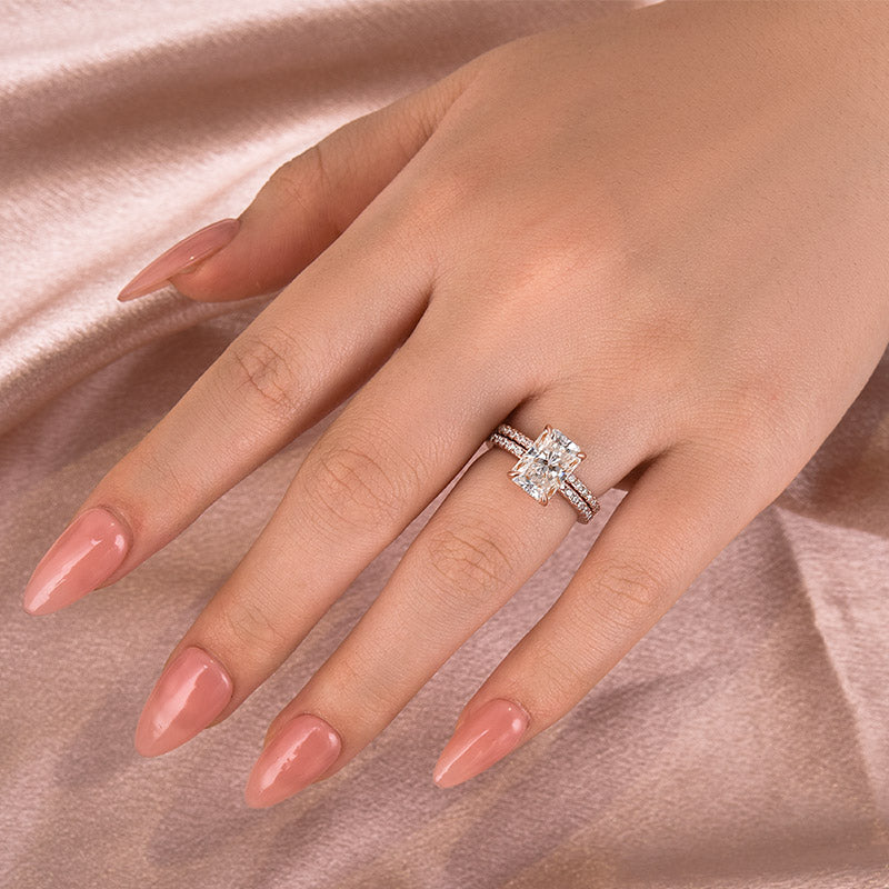 Ahabobo Moissanite 3.5CT Radiant Cut Wedding Ring Set In Sterling Silver