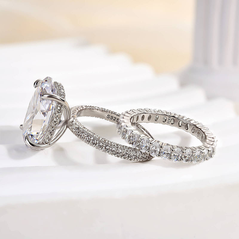 Ahabobo Luxury Oval Cut Simulated Diamond Ring Set