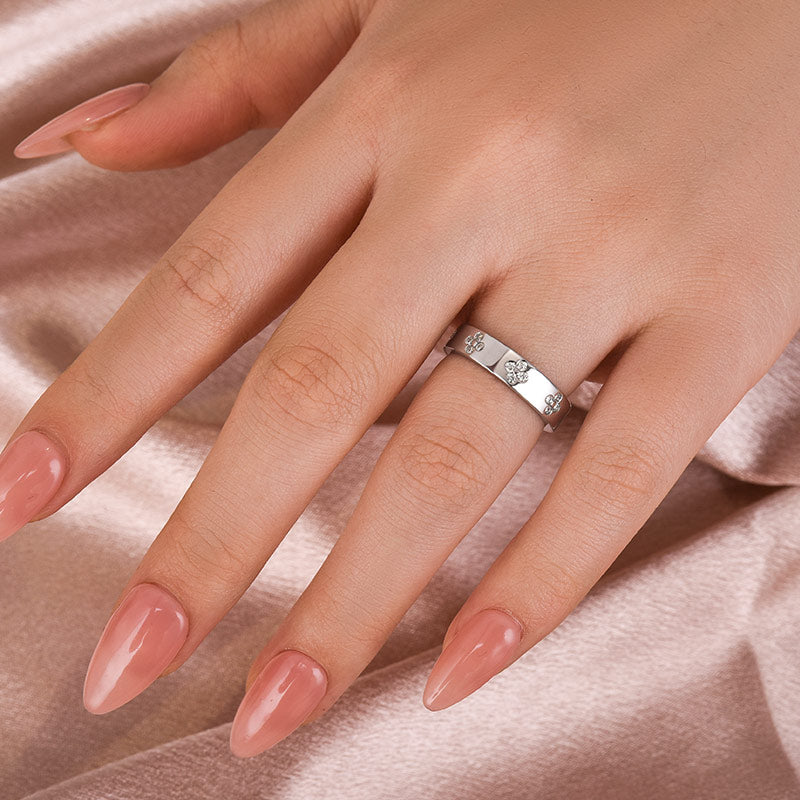Ahabobo Noble Moissanite Wide Wedding Band With Flower Design For Women