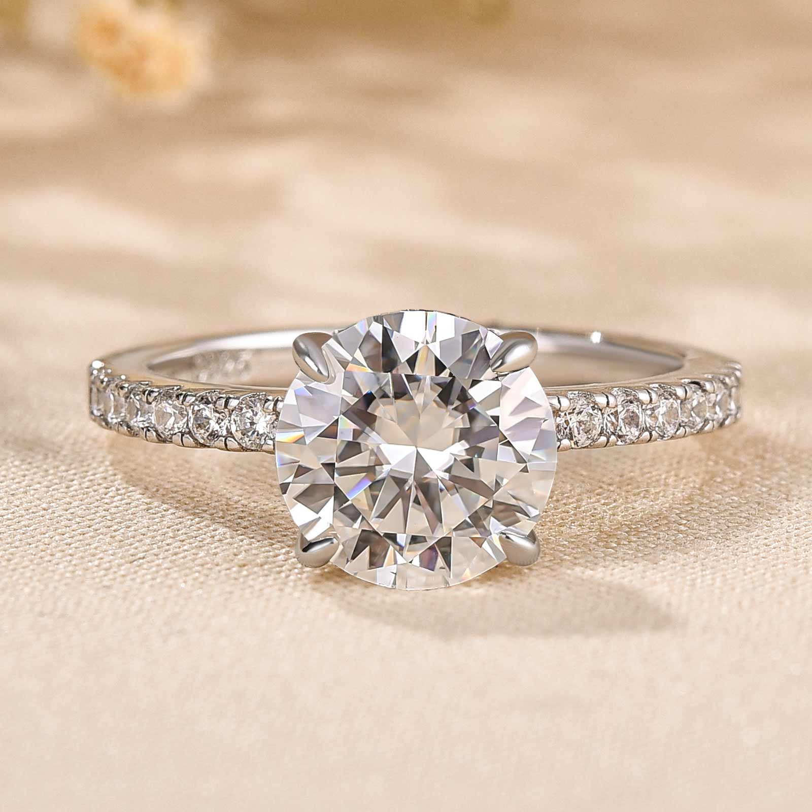 Classic Round Cut Engagement Ring for Her 4 prong In Sterling Silver